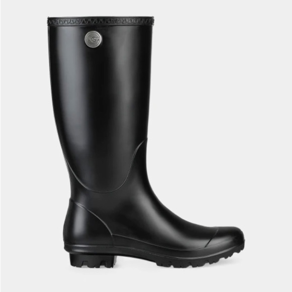 UGG Shelby Matte Black Rain Boots Women's Size 5 Rubber Shearling Tall Heel 36